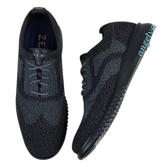 New Cole Haan 2 zerogrand stitchlite oxfords sneakers black knit stretch comfort